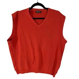 St. Croix Mens V-Neck Sweater Vest Orange Red Cotton Blend Made in USA L Classic